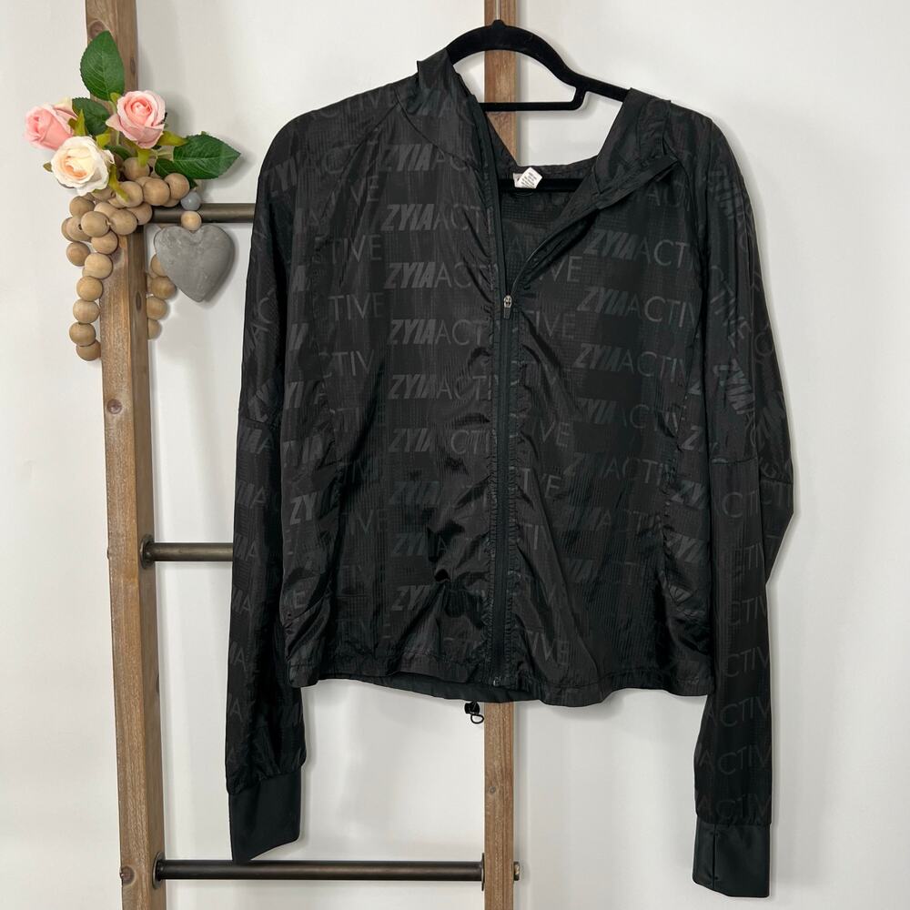 Zyia Active Black Full Zip‎ Ultra Light Windbreaker Size Large